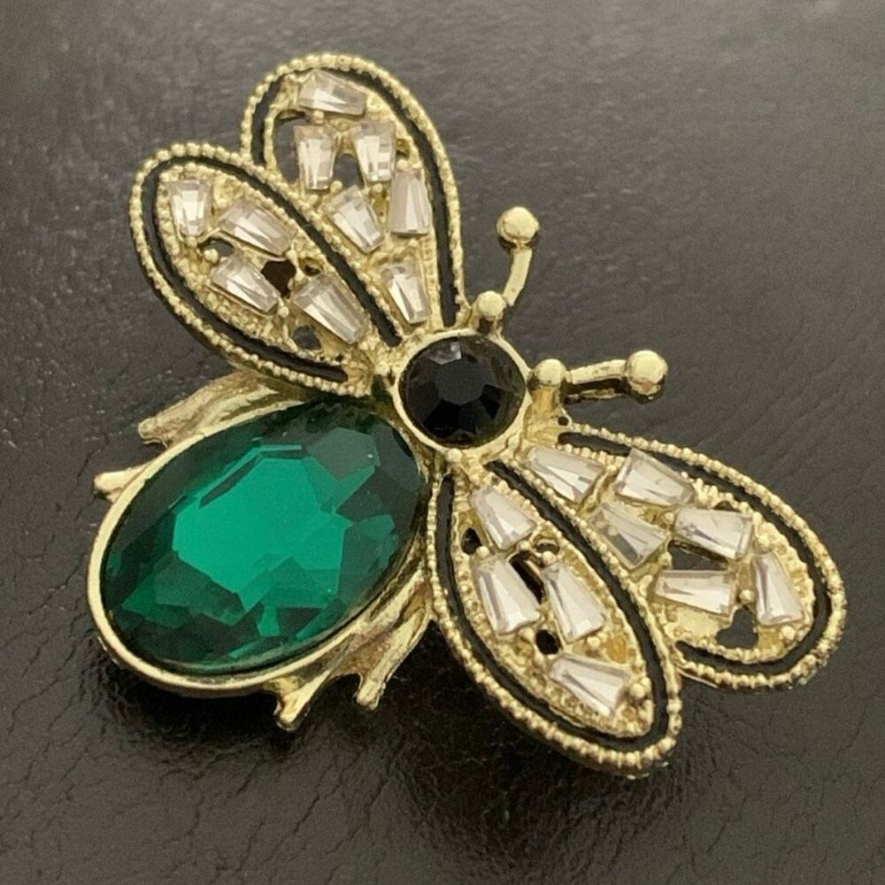 Emerald Green Bumble Bee Brooch Pin